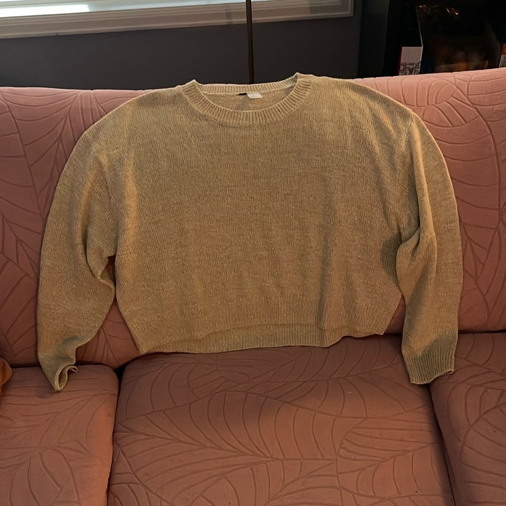 Medium light tan cropped sweater, thin and soft